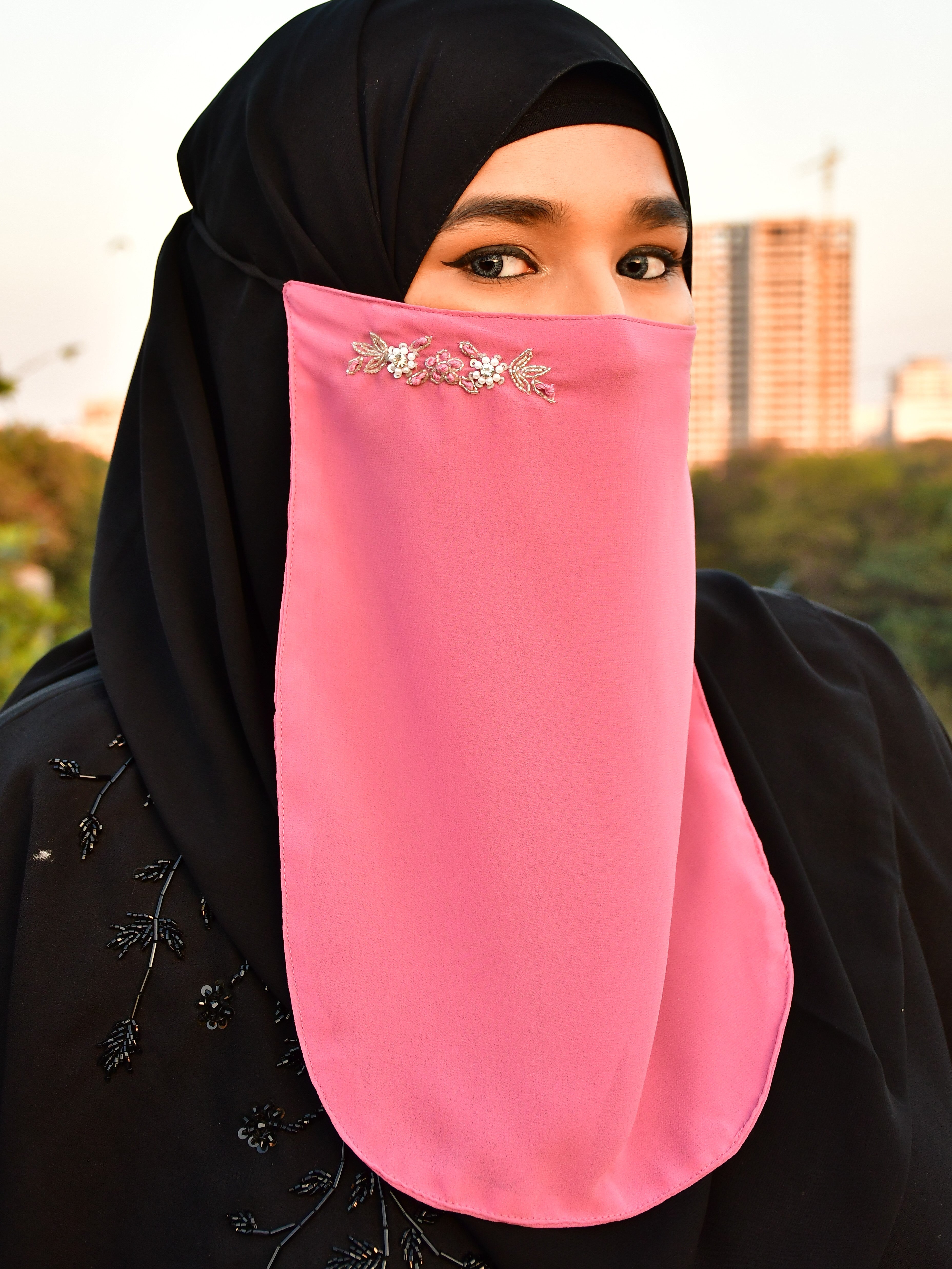 Bridal Handwork Party Wear Niqab With Elastic