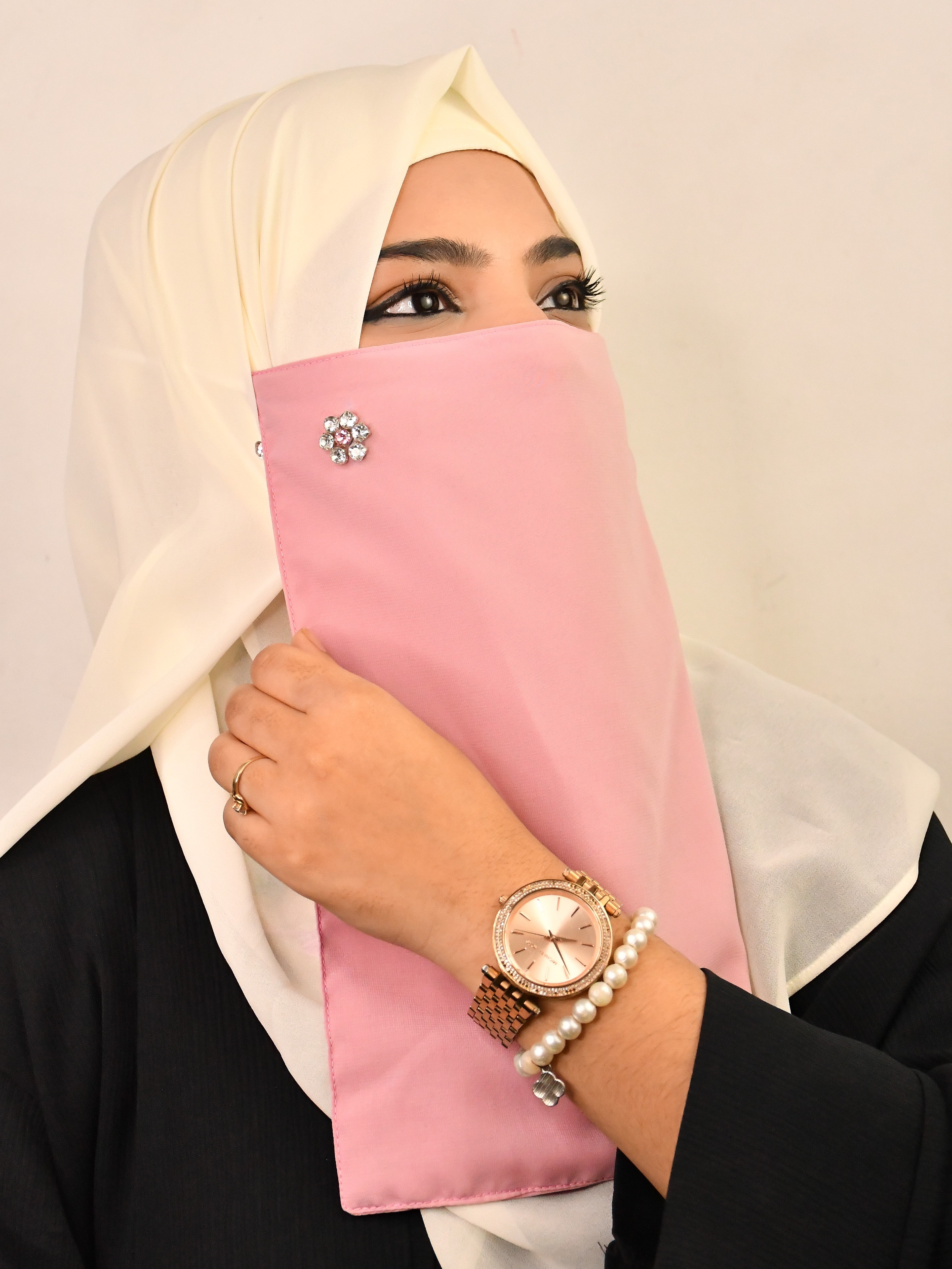 Diamond Studded Party Wear Niqab With Elastic