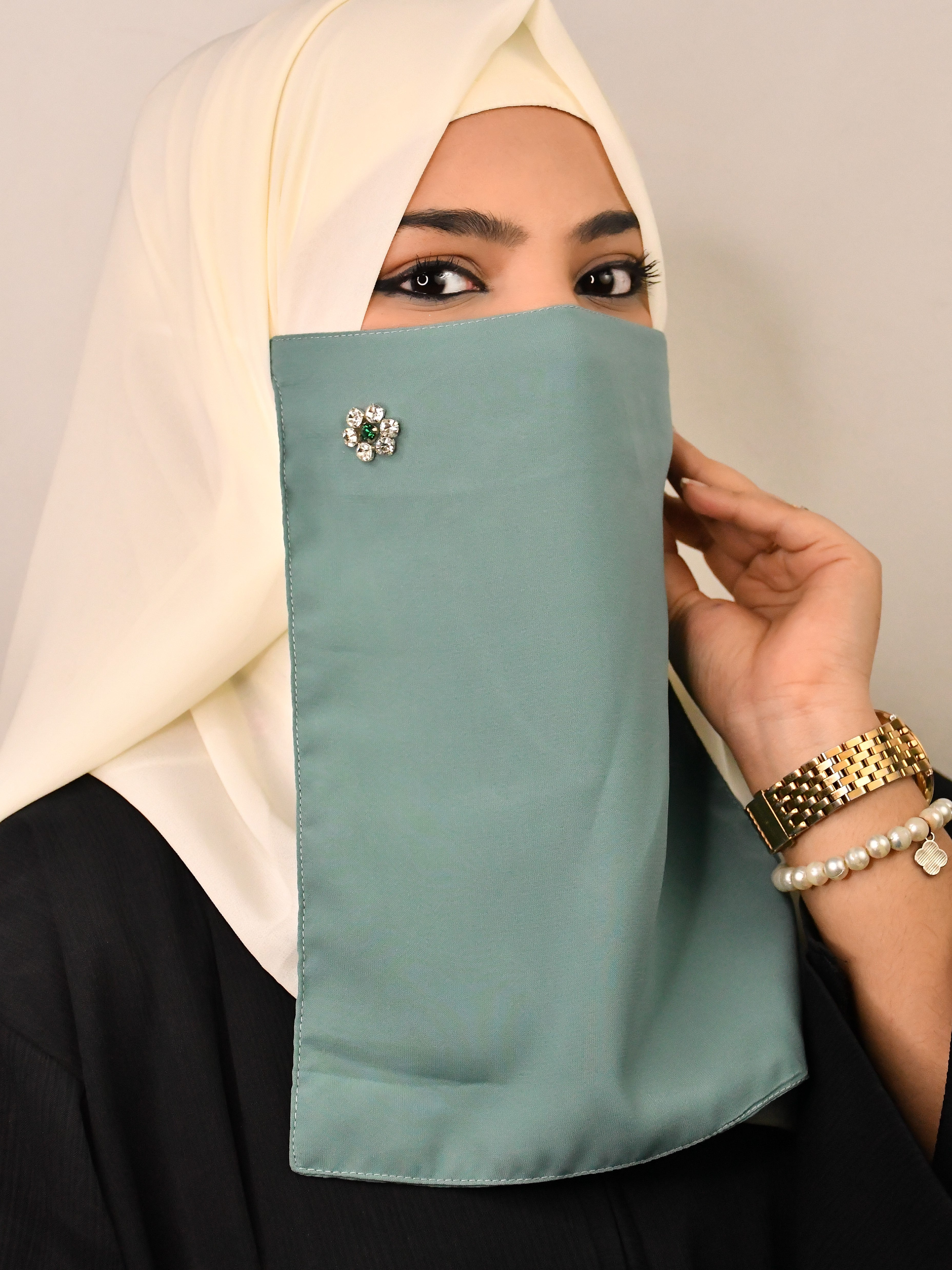 Diamond Studded Party Wear Niqab With Elastic