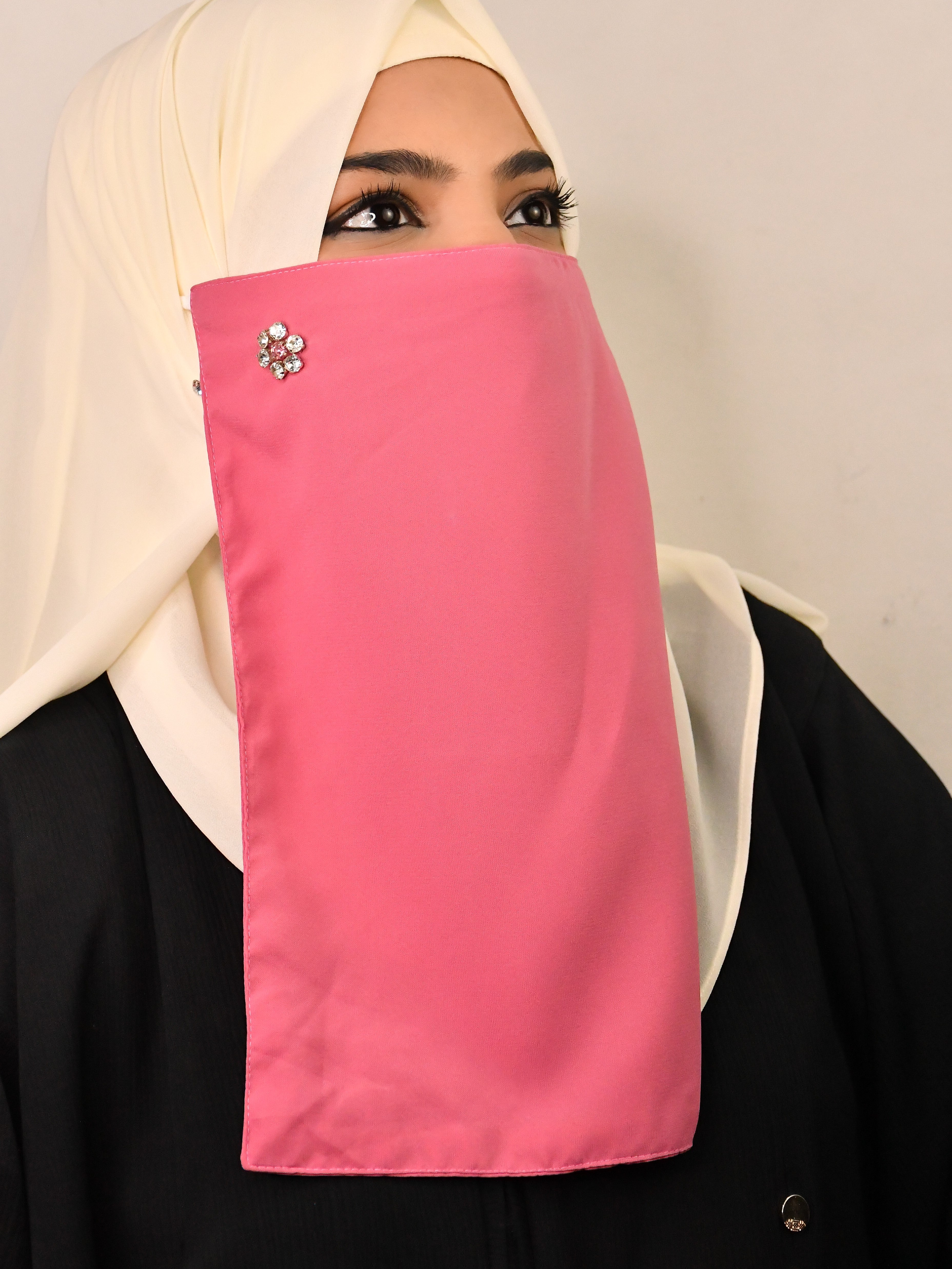 Diamond Studded Party Wear Niqab With Elastic