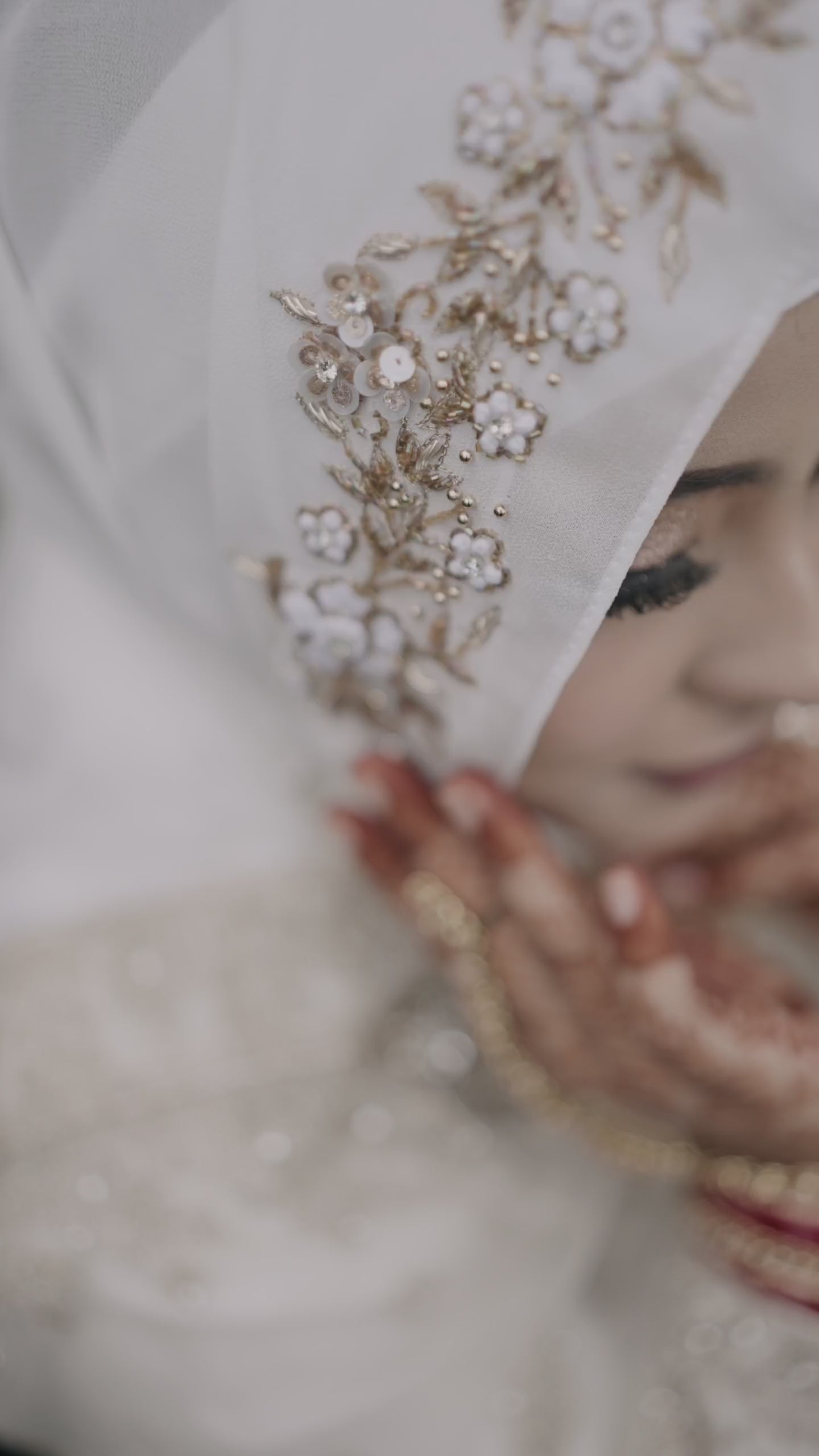 White Handwork Wedding Bridal Hijab With Naqab