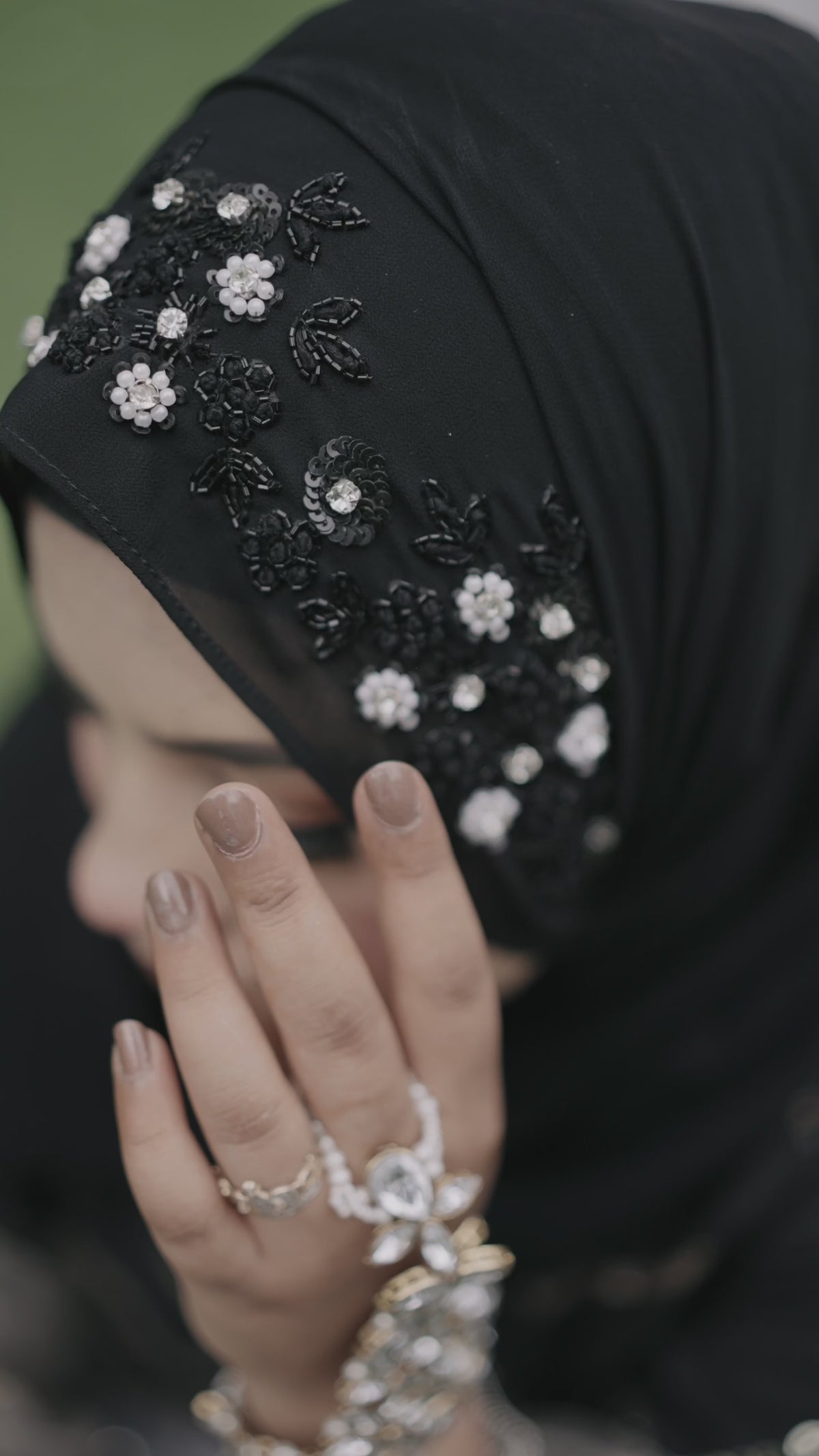 Black Party Wedding Silver Bridal Hijab With Naqab