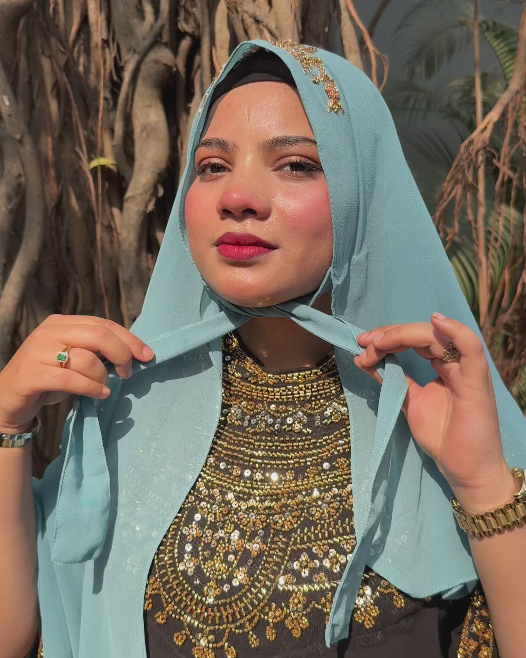 TIE BACK INSTANT READY TO WEAR ZARDOZI HANDWORK HIJAB