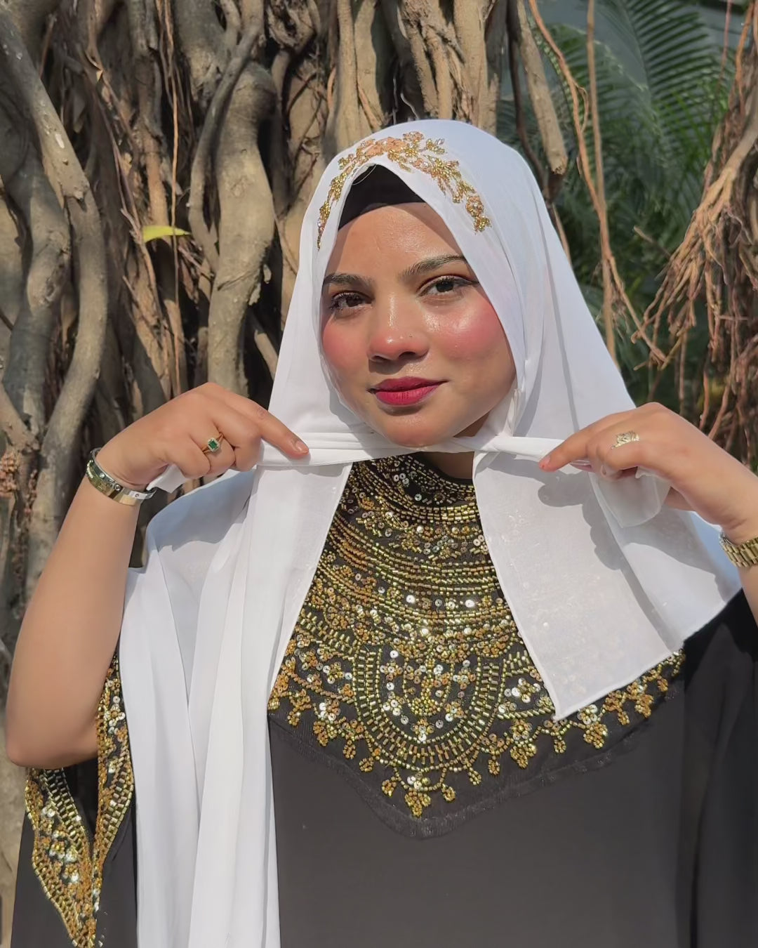 TIE BACK INSTANT READY TO WEAR ZARDOZI HANDWORK HIJAB