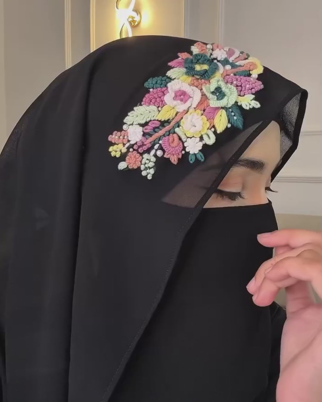 Threadwork Detailed Handwork Hijab With Naqab
