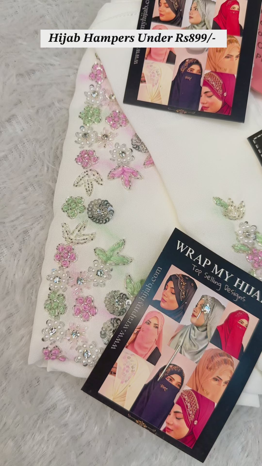 White Premium Handwork Hijab And Niqab Hamper Under Rs 899/-