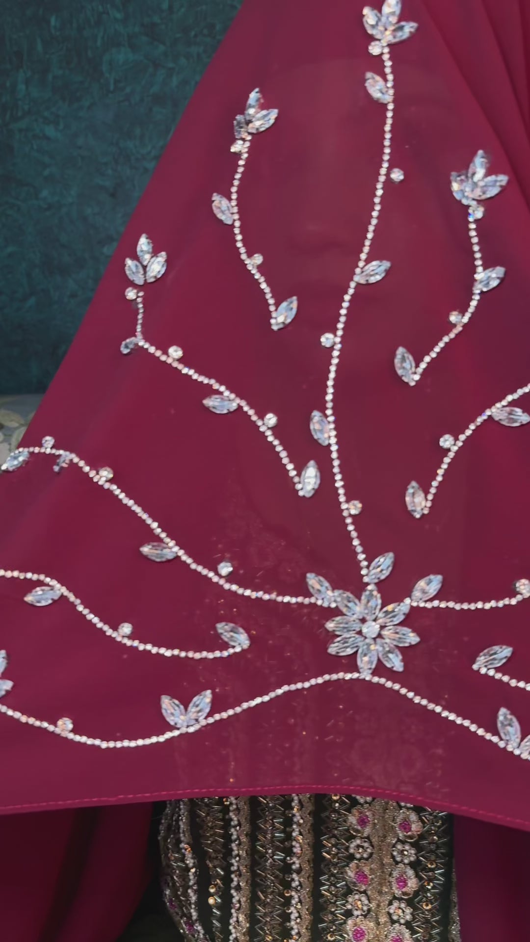 Maroon Diamond Premium Handwork Taj Hijab (SIZE 180 cm x 70 cm)