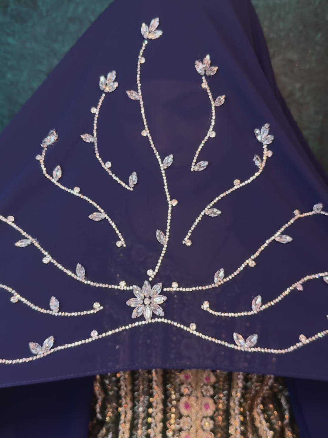 Blue Diamond Premium Handwork Taj Hijab (SIZE 180 cm x 70 cm)