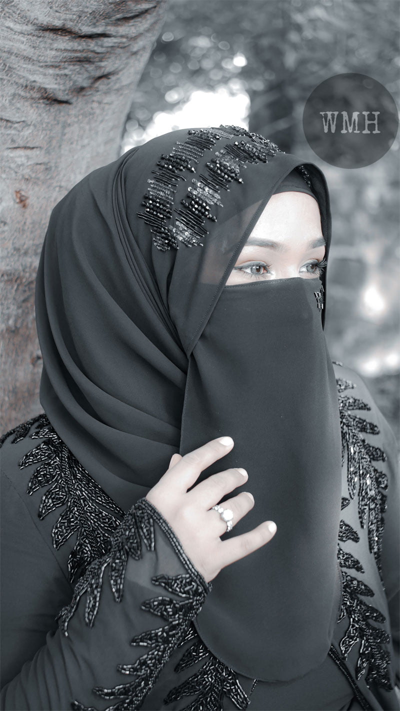 Saima Black Handwork Hijab With Matching Naqab - WRAP MY HIJAB